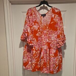 Arna York Women's Floral Top - Orange and Pink